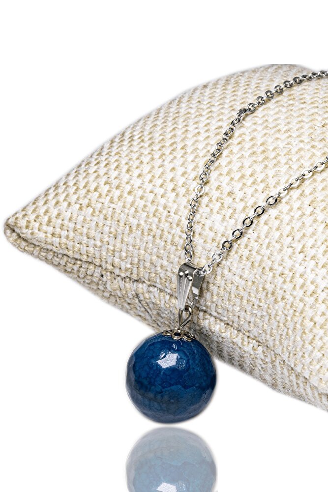 Sertifikalı Gerçek Fasetli Doğal Mavi Akik Taşı Kolye