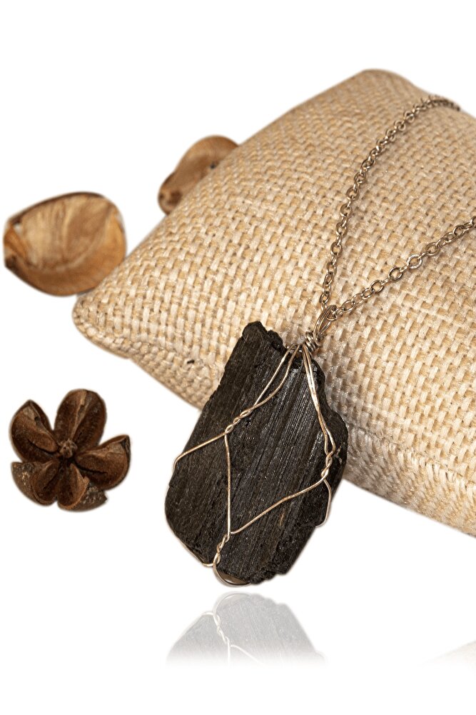 Sertifikalı Xl Ham Işlenmemiş Doğal Turmalin Taşı Kolye (4-5 CM)