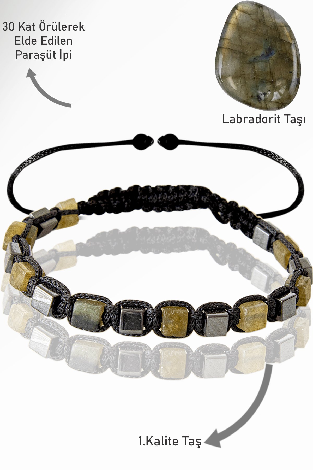 Sertifikalı Küp Model Terahertz - Labradorit Taşı Bileklik - Ayarlamalı