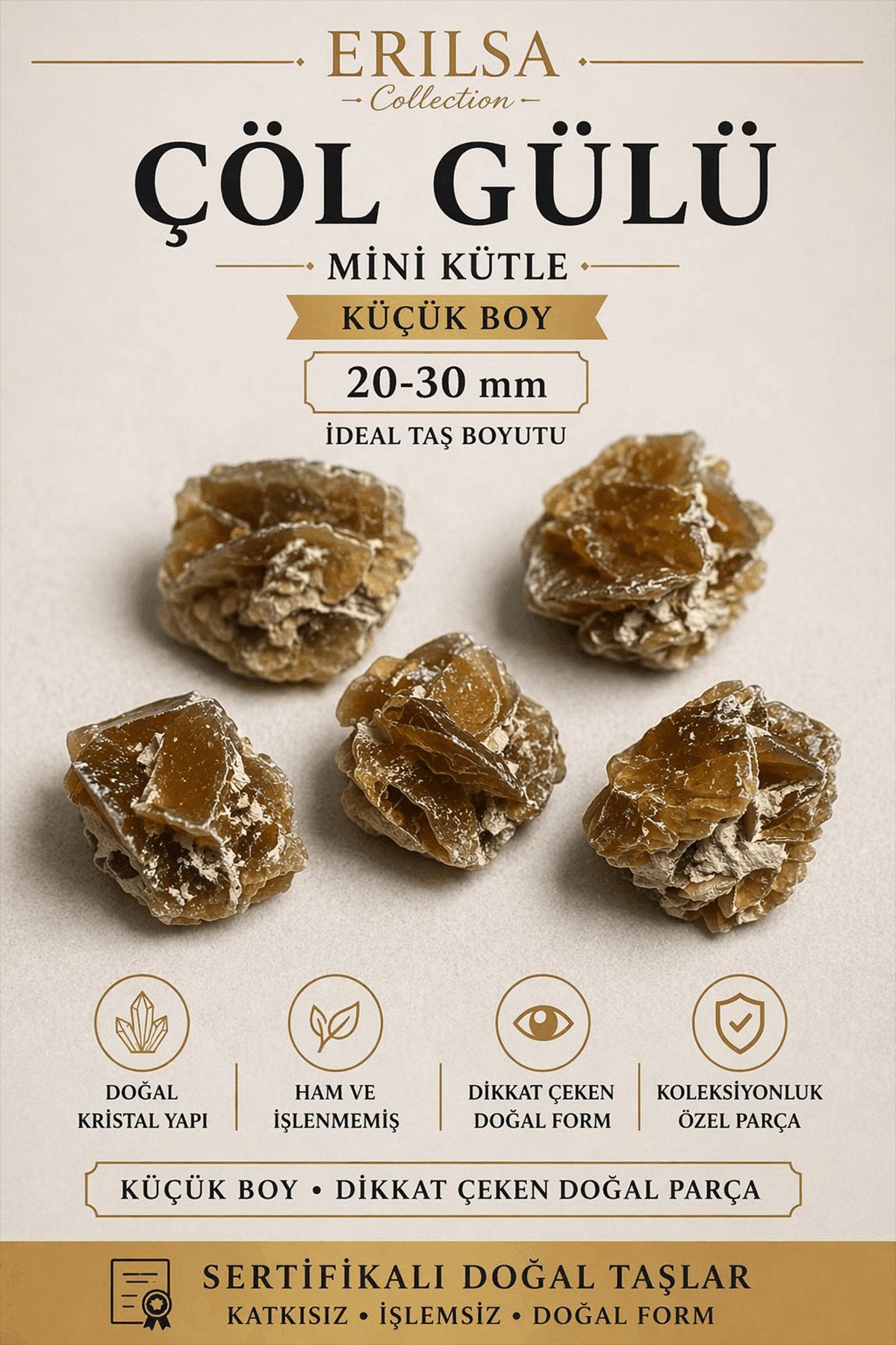 Sertifikalı Çöl Gülü Taşı Kütle - 20-30 mm Mini Boy Doğal Jips Kristal Toplu