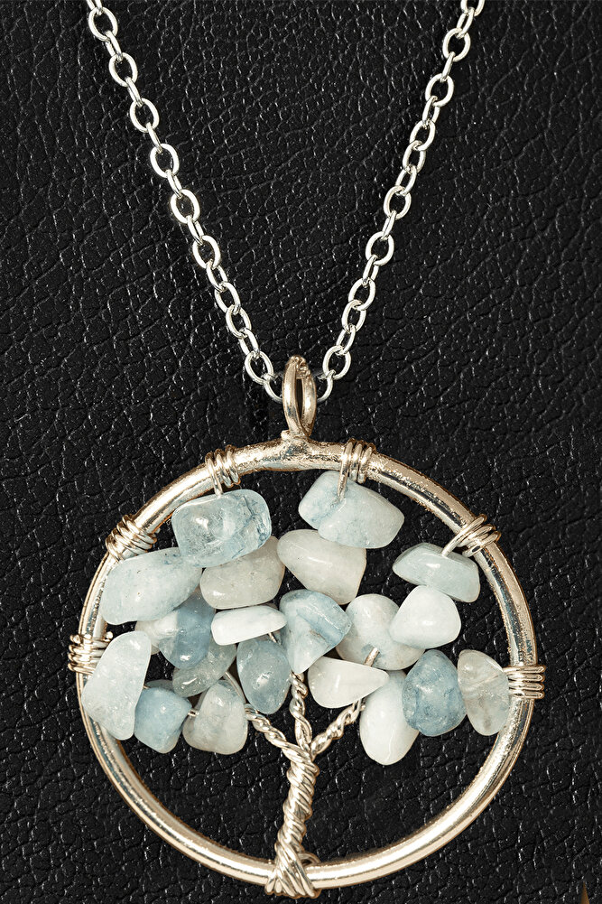 Sertifikalı Akuamarin Taşı Hayat Ağacı Kolye