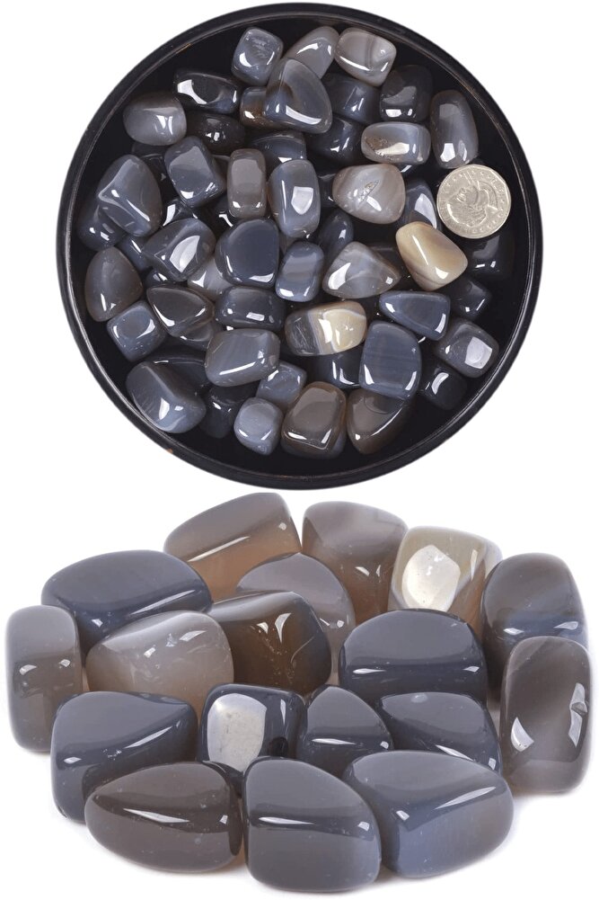 Sertifikalı Ham Tamburlanmış Doğal Gri Akik Taşı Kütle Parça