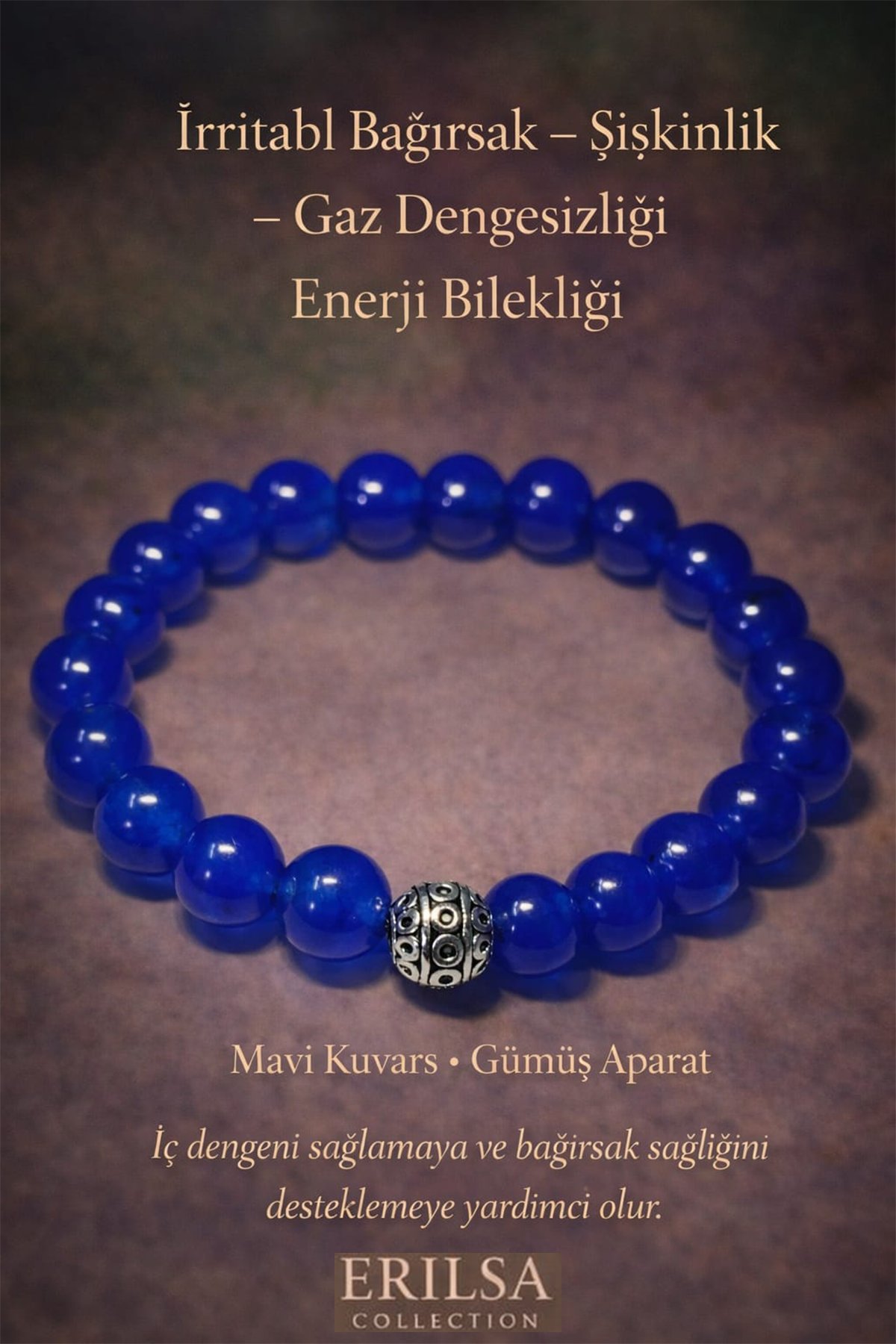 Sertifikalı İrritabl Bağırsak Şişkinlik Gaz Denge Enerji Bilekliği – Mavi Kuvars Taşı