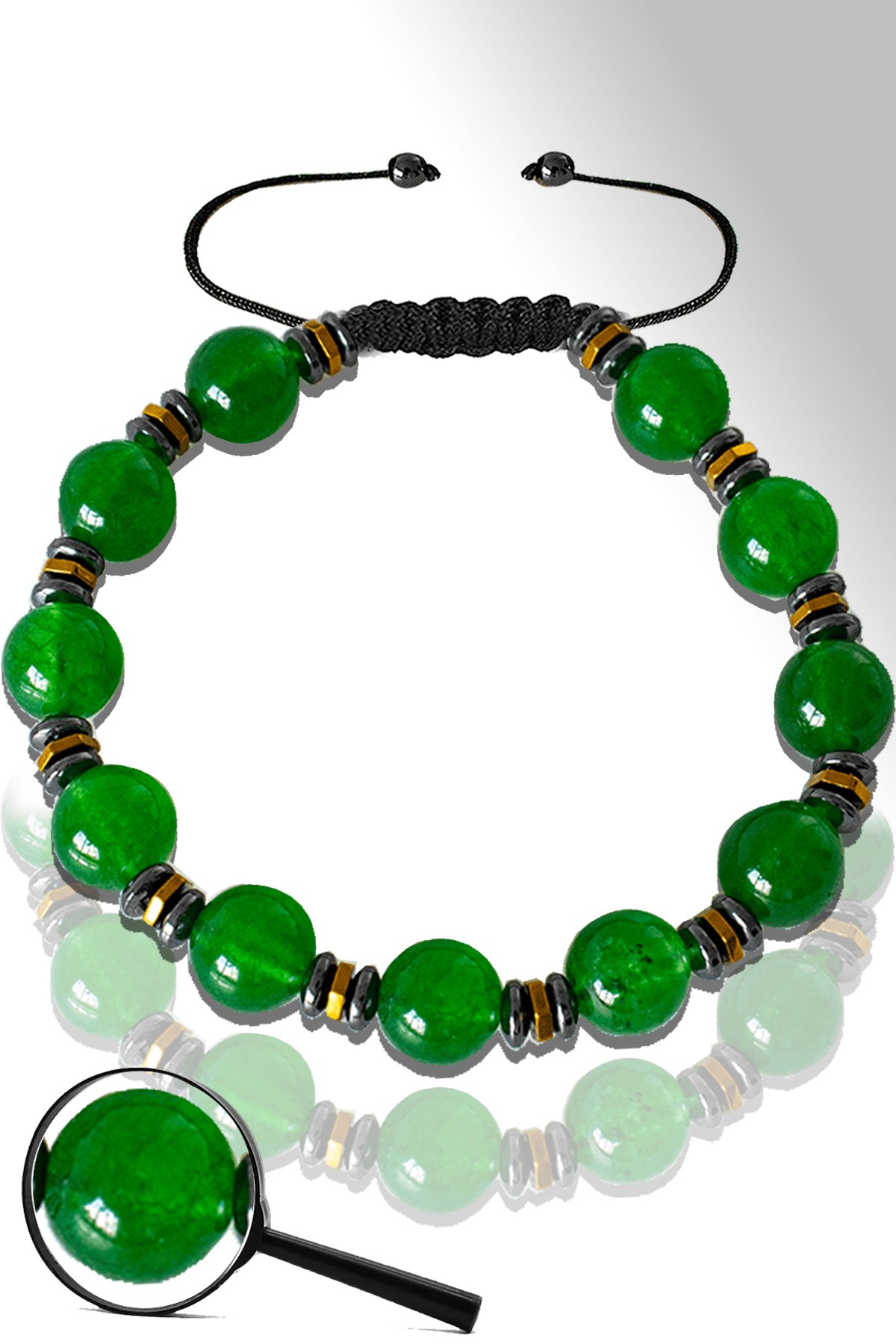 Sertifikalı Gold Silver Hematitli Doğal Yeşim Taşı Bileklik - Ayarlamalı