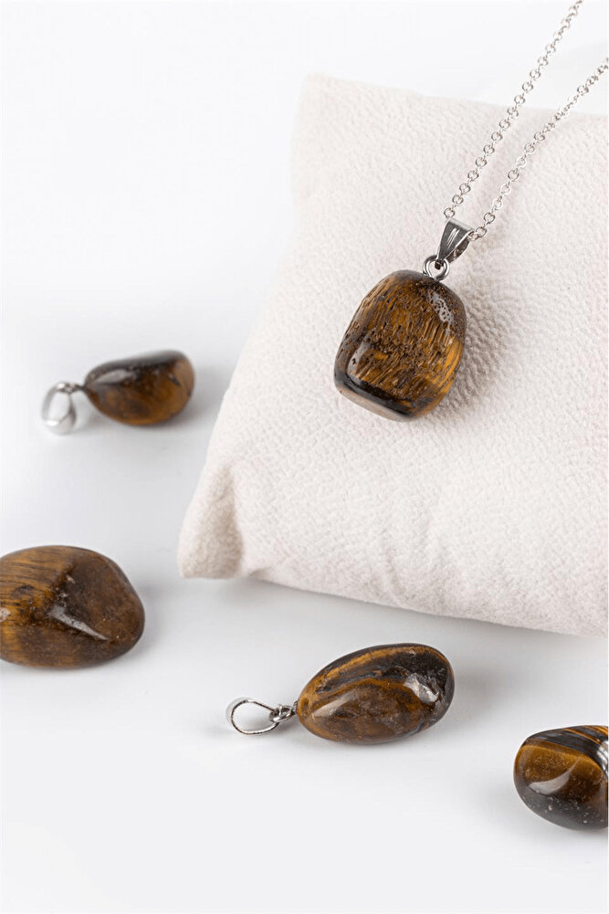 Sertifikalı Tımbıl Model Kaplan Gözü Taşı Kolye (GÜMÜŞ APARATLI)