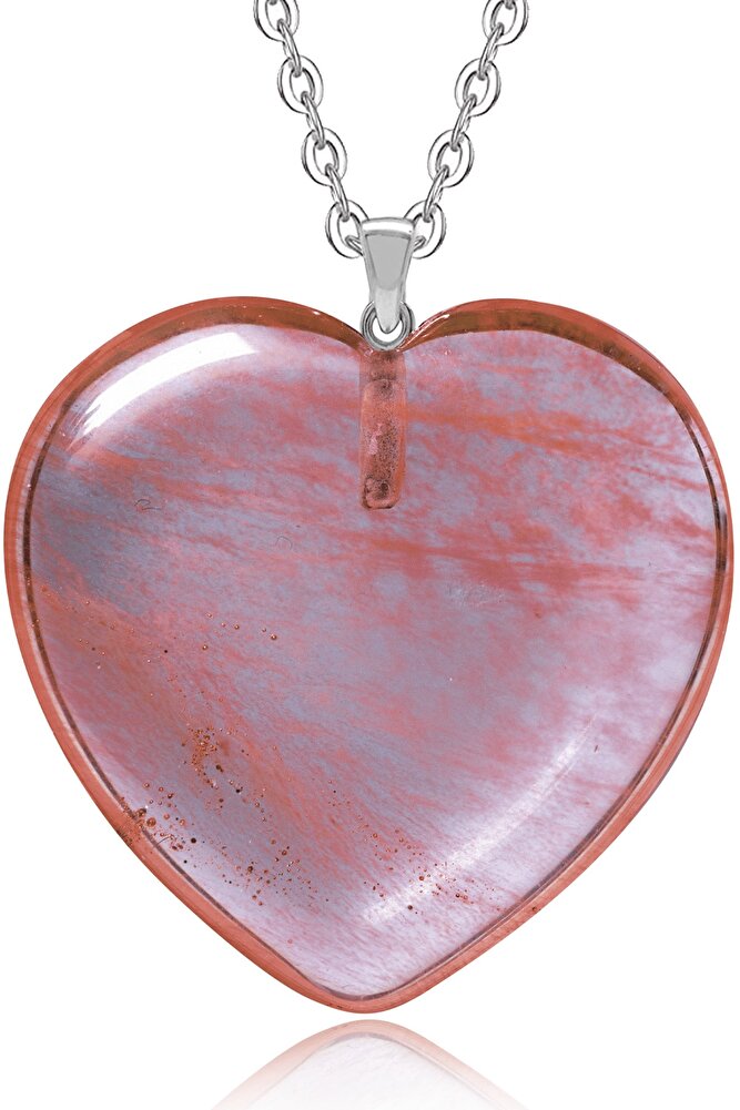 Sertifikalı Kalp Model Pembe Gül Kuvars Taşı Kolye