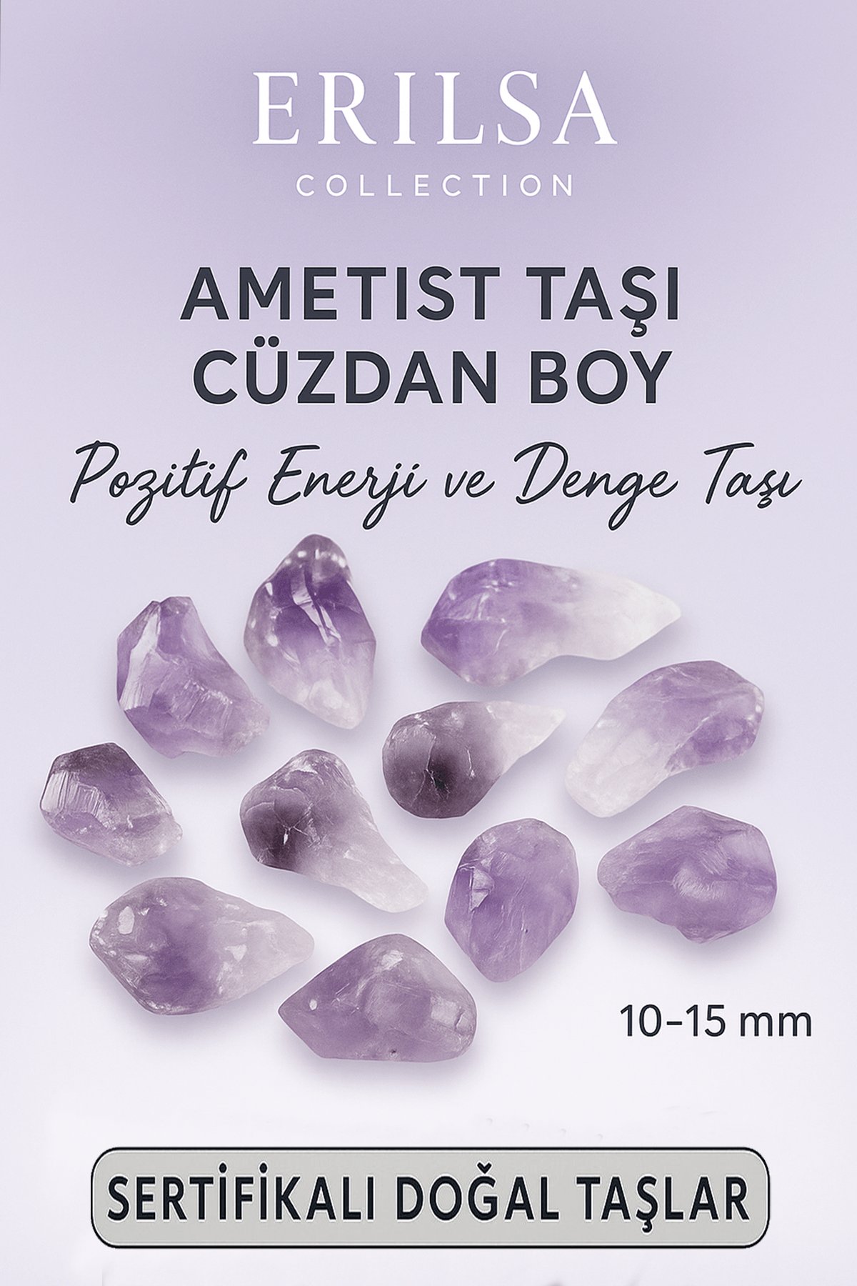 Aşk Mutluluk Şans Cüzdan Taşı Doğal Sertifikalı Ametist Taşı Kütle