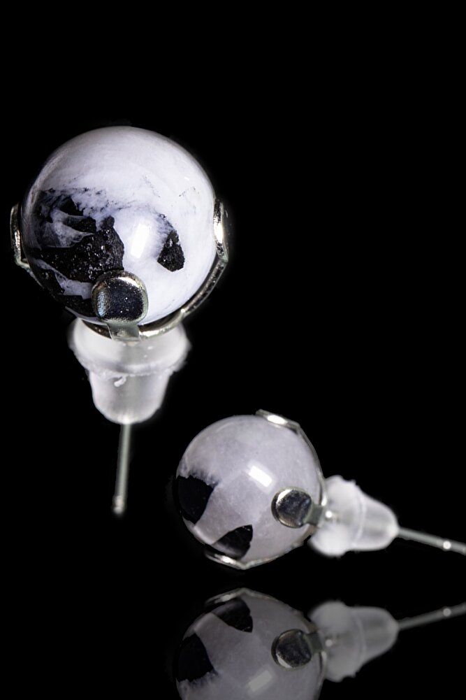 Sertifikalı Gerçek Doğal Ay Taşı Nokta Doğal Taş Küpe