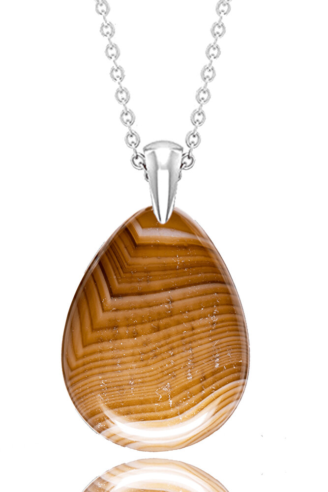 Sertifikalı Damla Kesim Damarlı Kahve Akik Taşı Kolye