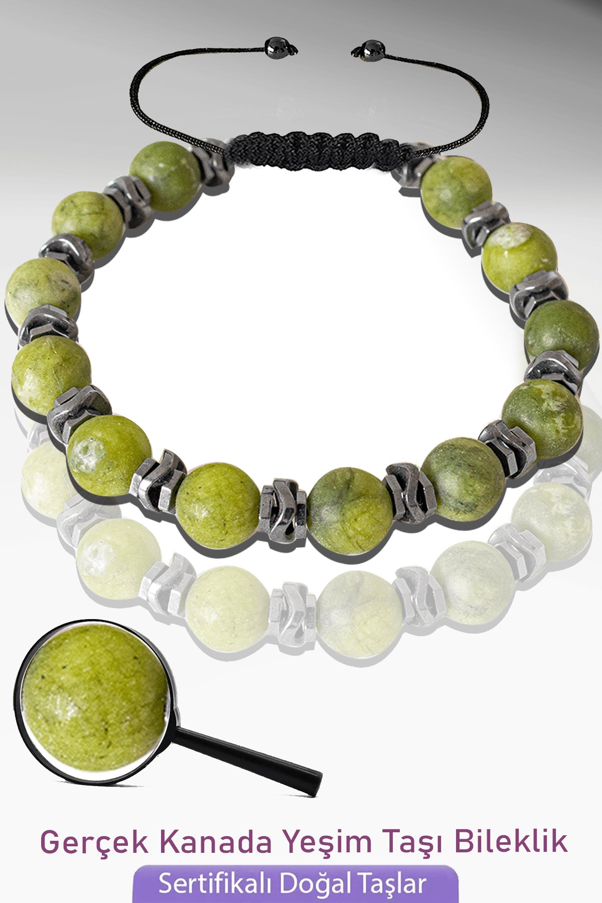 Sertifikalı Gerçek Kanada Yeşim Taşı Bileklik - Ayarlamalı