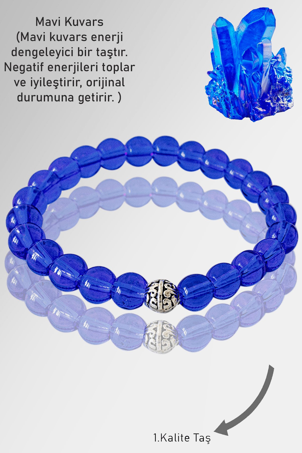 Sertifikalı Mavi Kuvars Taşı Bileklik - Gümüş Aparatlı