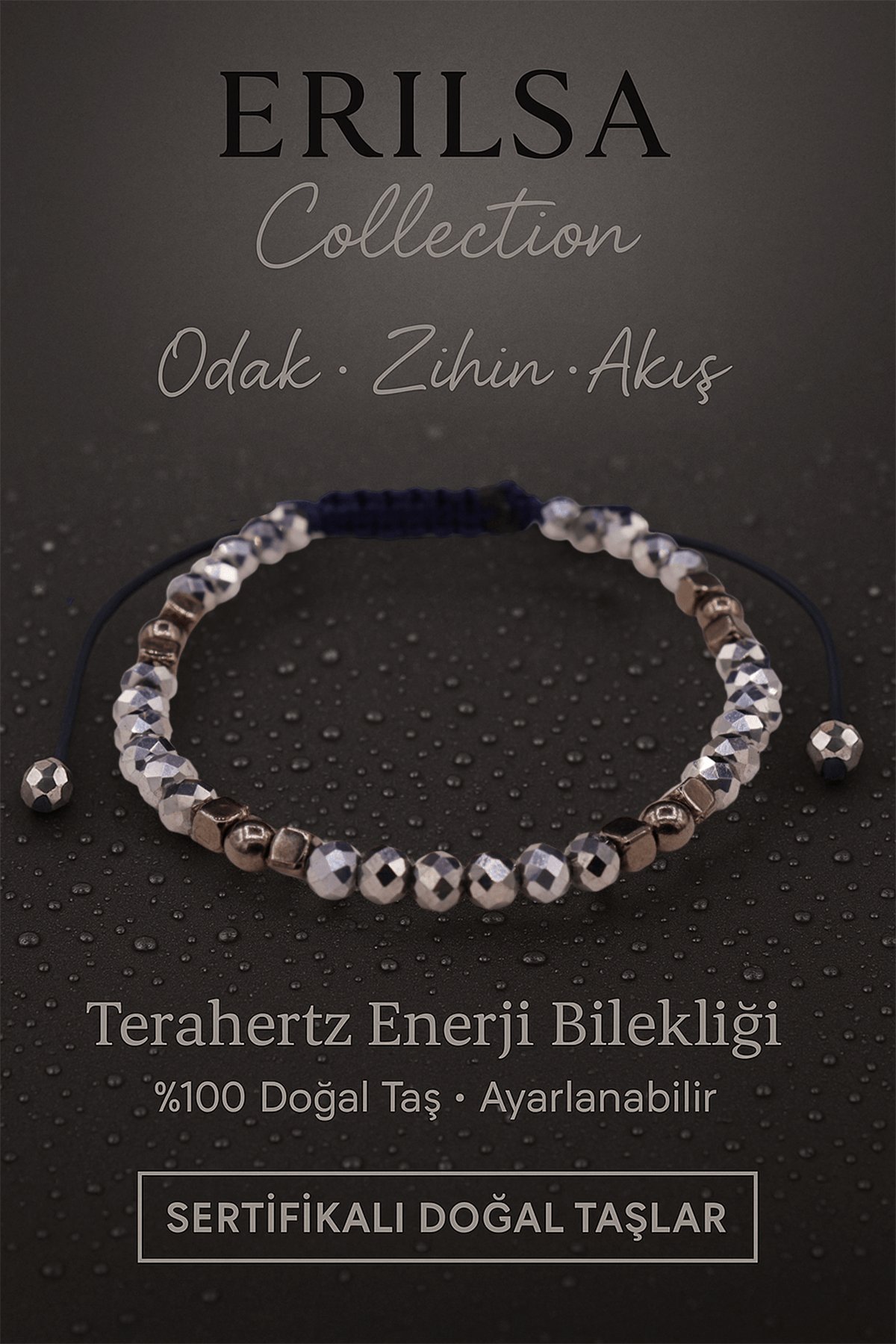 Sertifikalı Zihin Odak Enerji Aktivasyonu Bilekliği – Terahertz Doğal Taş 4 mm