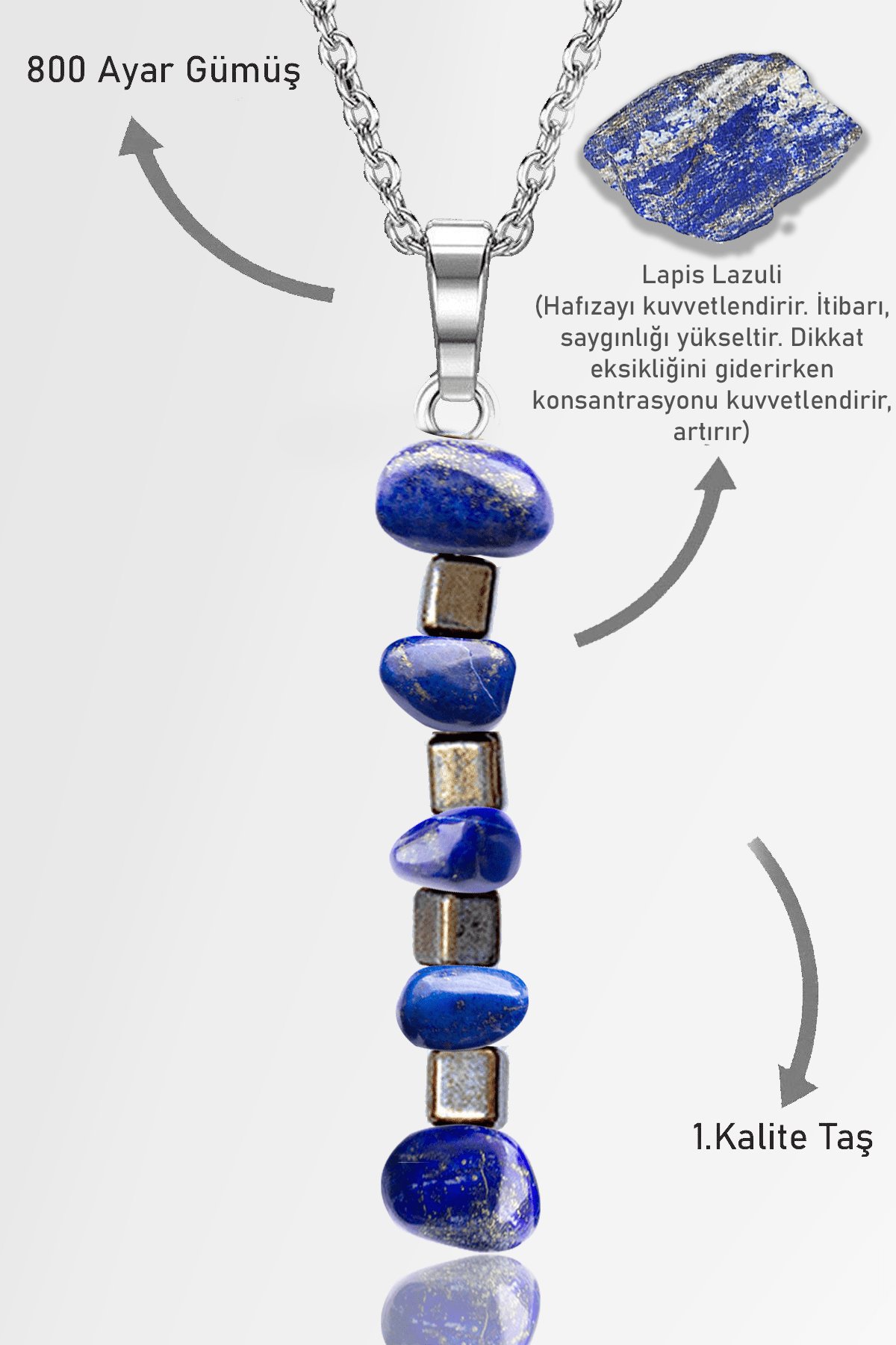 Sertifikalı AAA+ Kırık Taşlı Model Lapis Lazuli Taşı Kolye