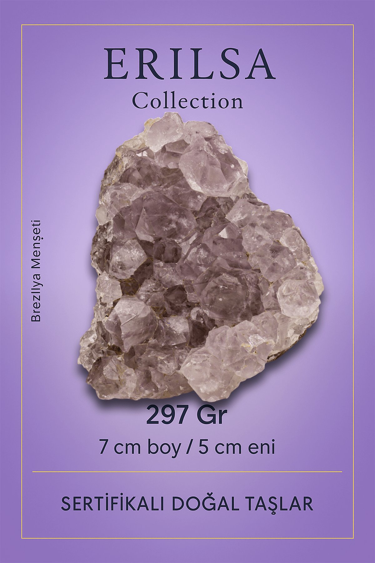 Sertifikalı Açık Tonlu Ametist Taşı Kütlesi 297 Gr – Ham Doğal Kristal Dekoratif Taş Parçası