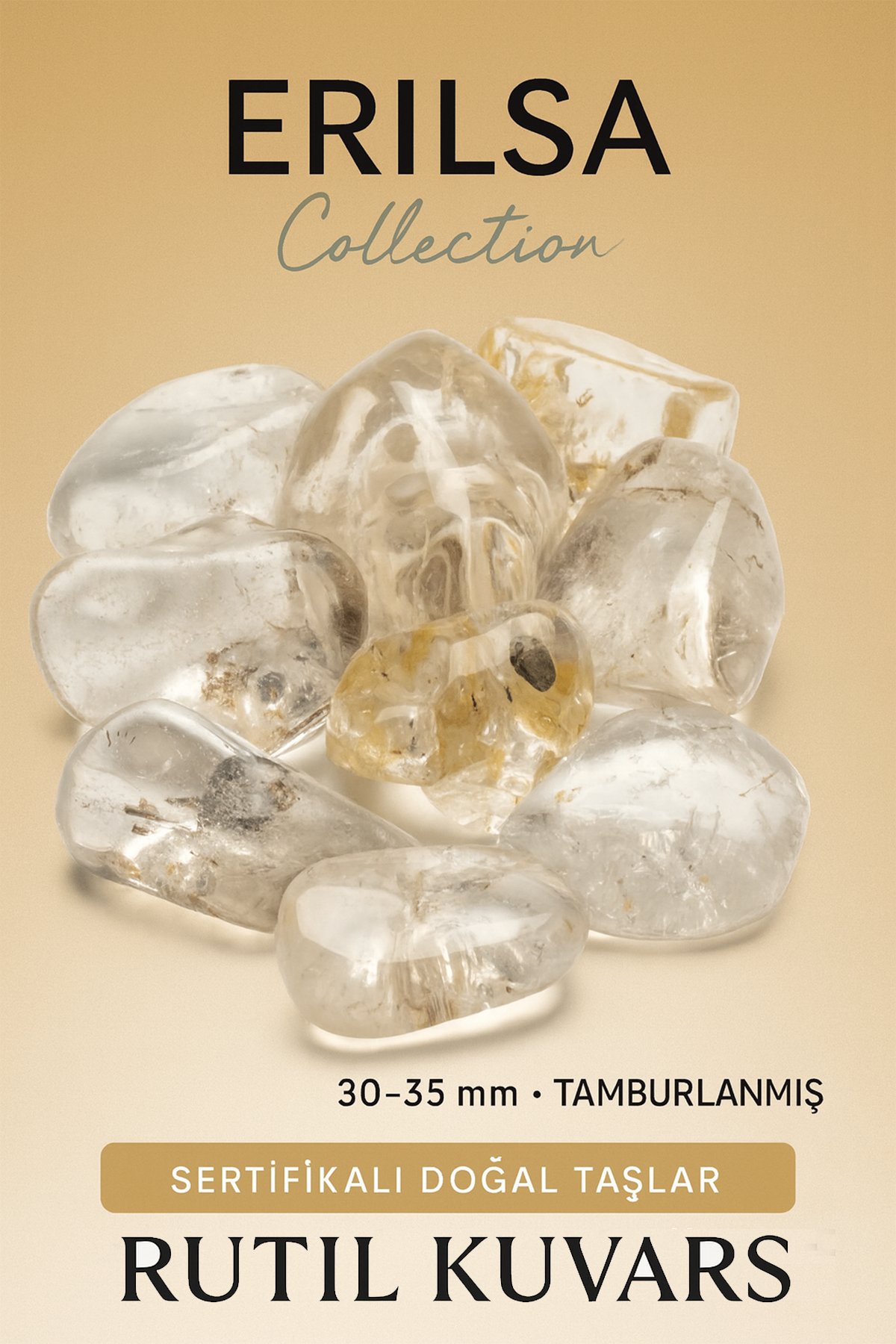 Sertifikalı Tamburlanmış Gerçek Rutil Kuvars Taşı Kütle – Sevgi ve Stres Taşı