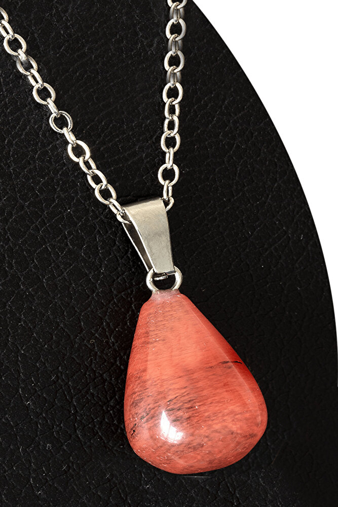 Sertifikalı Damla Model Rose Gül Kuvars Taşı Kolye