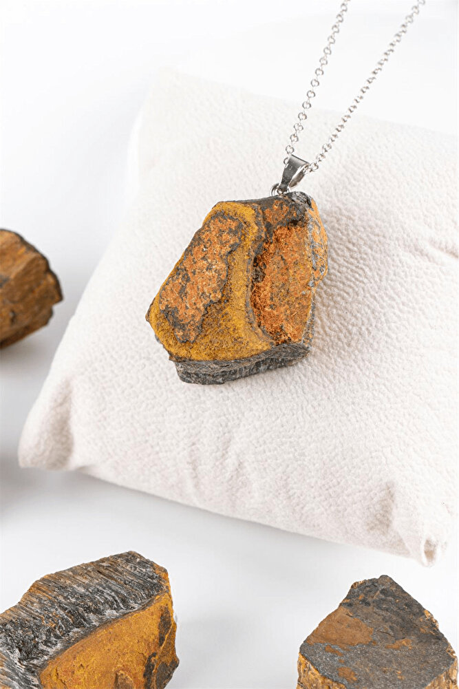 Sertifikalı Ham Işlenmemiş Model Kaplan Gözü Taşı Kolye - Gümüş Aparatlı