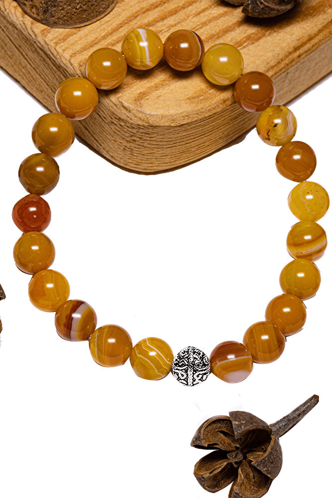 Sertifikalı Aaa+ Damarlı Turuncu Akik Taşı Bileklik - Gümüş Aparatlı