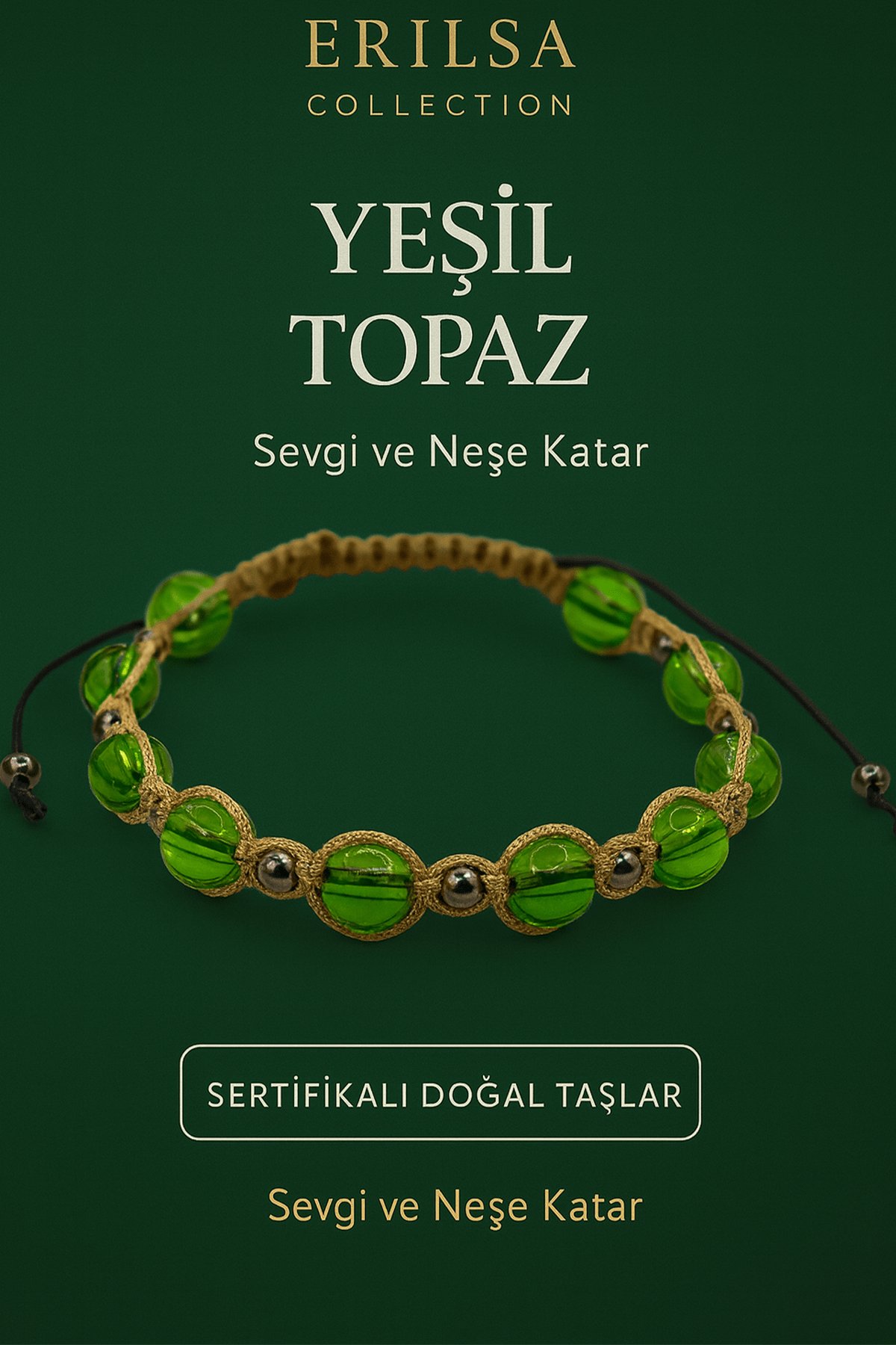 Sertifikalı Yeşil Topaz Bileklik – Sevgi ve Neşe Katıcı Enerji Taşı Takı