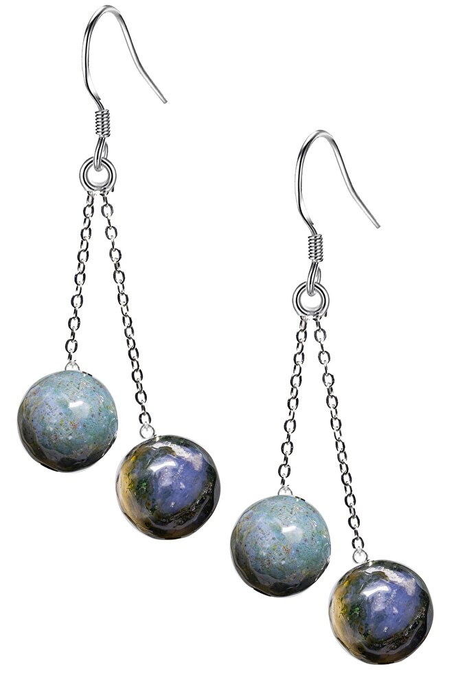 Sertifikalı Fasetli Doğal Hint Akik Taşı Gümüş Küpe