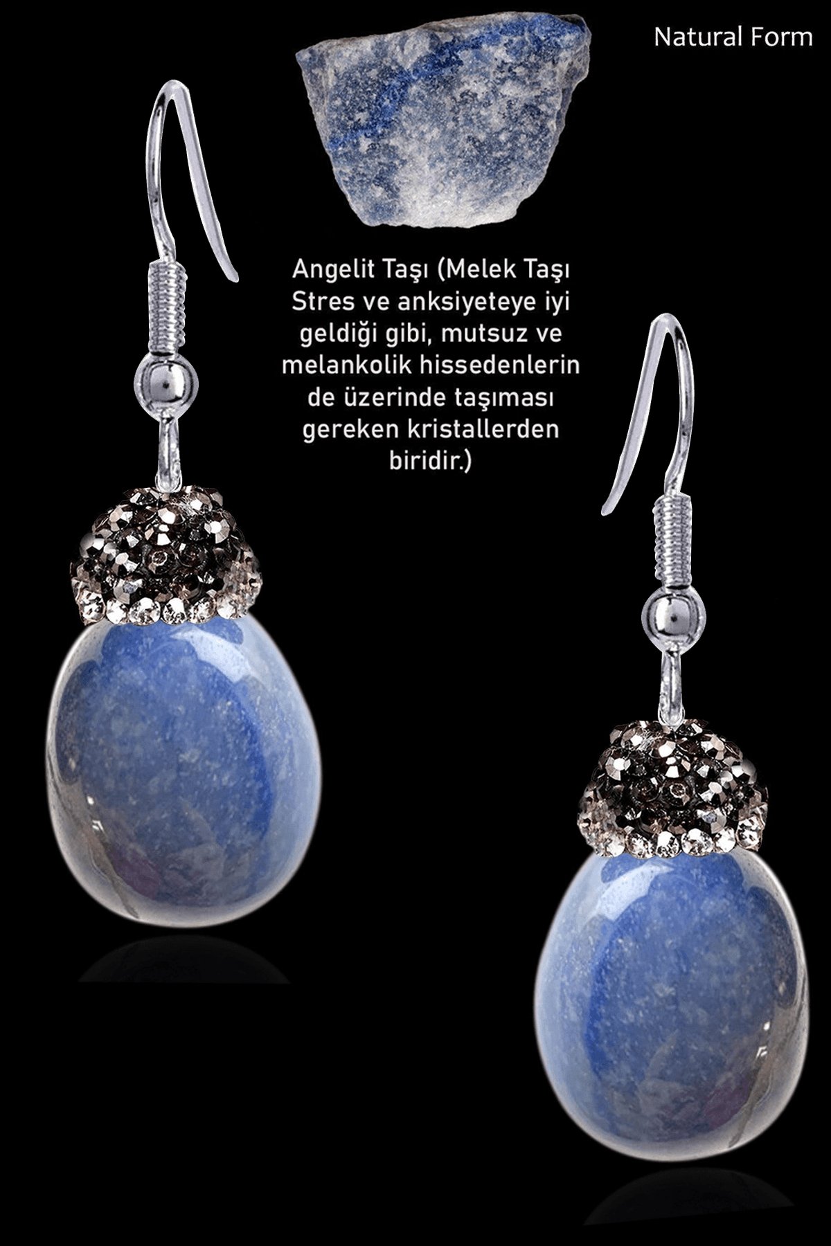 Sertifikalı Zirkon Taşlı Model Ham Angelit Taşı Küpe - Melek Taşı