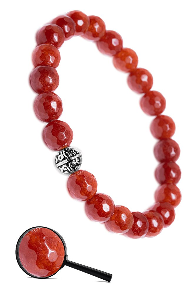 Sertifikalı Gümüş Aparatlı Fasetli Doğal Kızıl Yemen Akik Taşı Bileklik