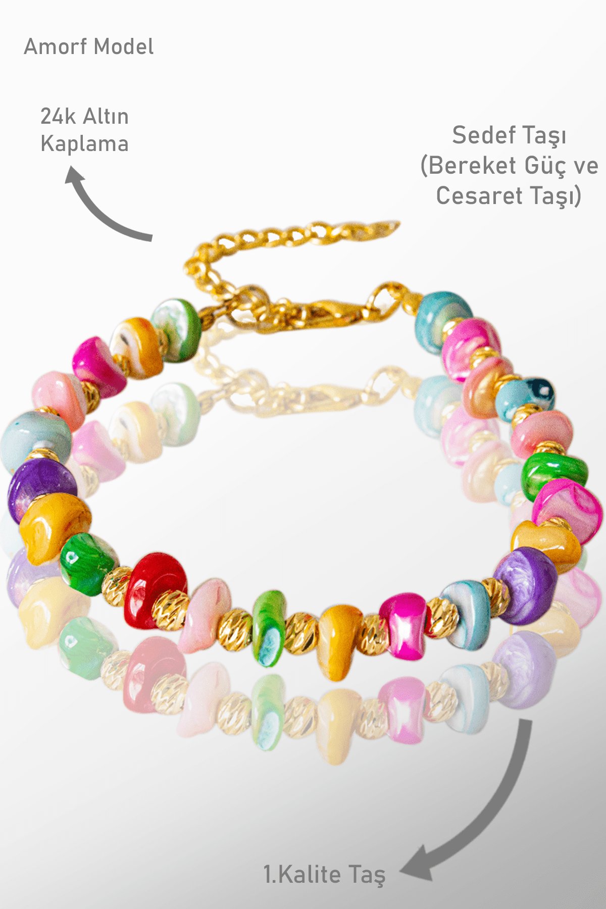 Sertifikalı Amorf Model Multicolor Sedef Taşı Bileklik - Ayarlamalı