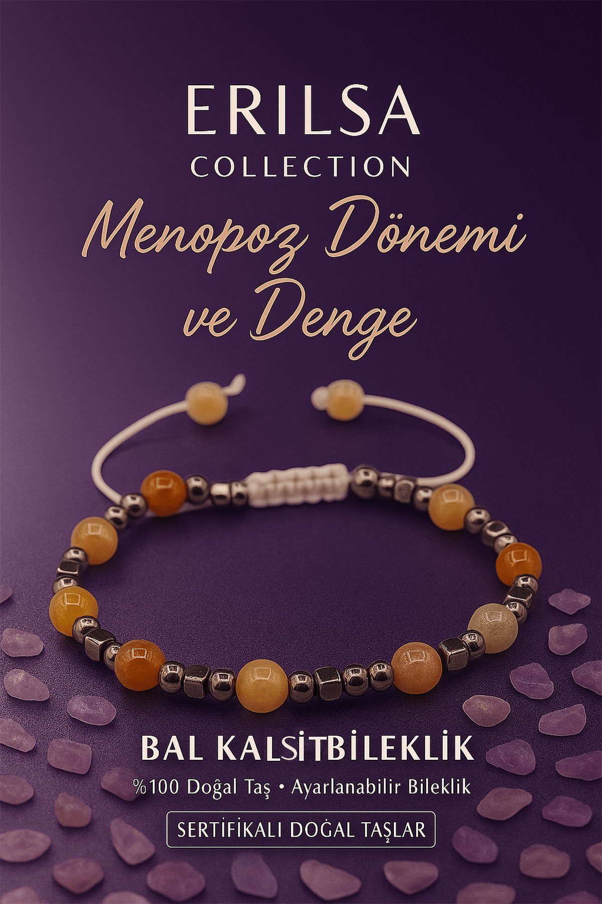 Sertifikalı Menopoz Dönemi Destek Bilekliği -  Bal Kalsit Terahertz Taşı Duygusal Hormonal Denge