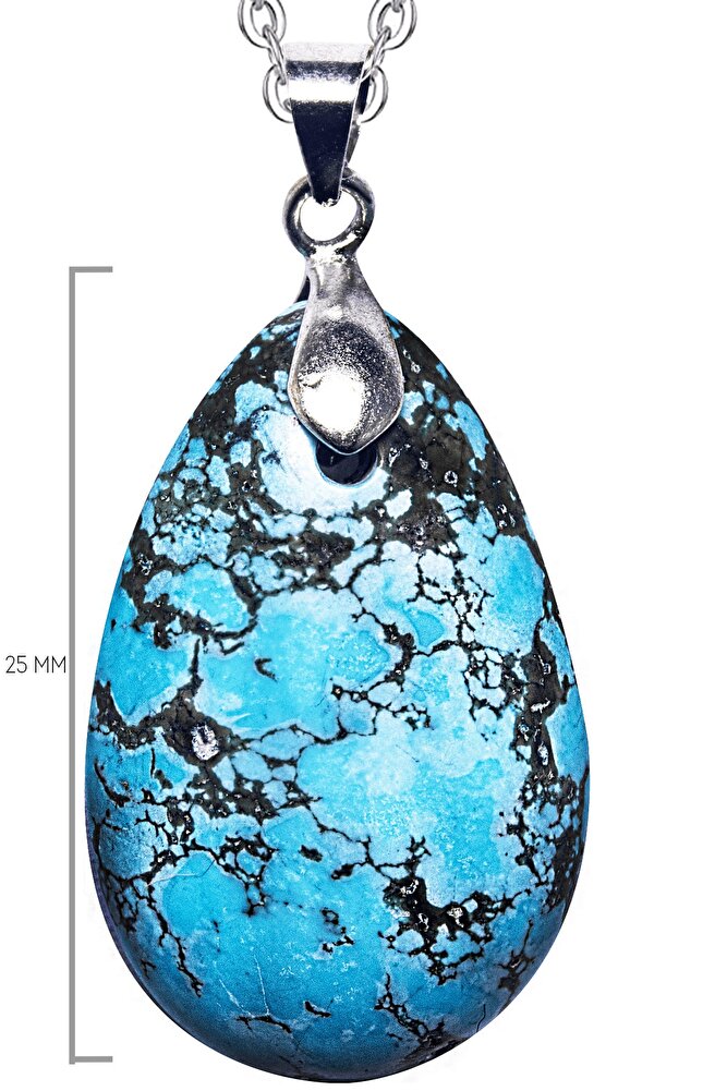 Sertifikalı Oval Kesim Doğal Turkuaz Firuze Taşı Kolye