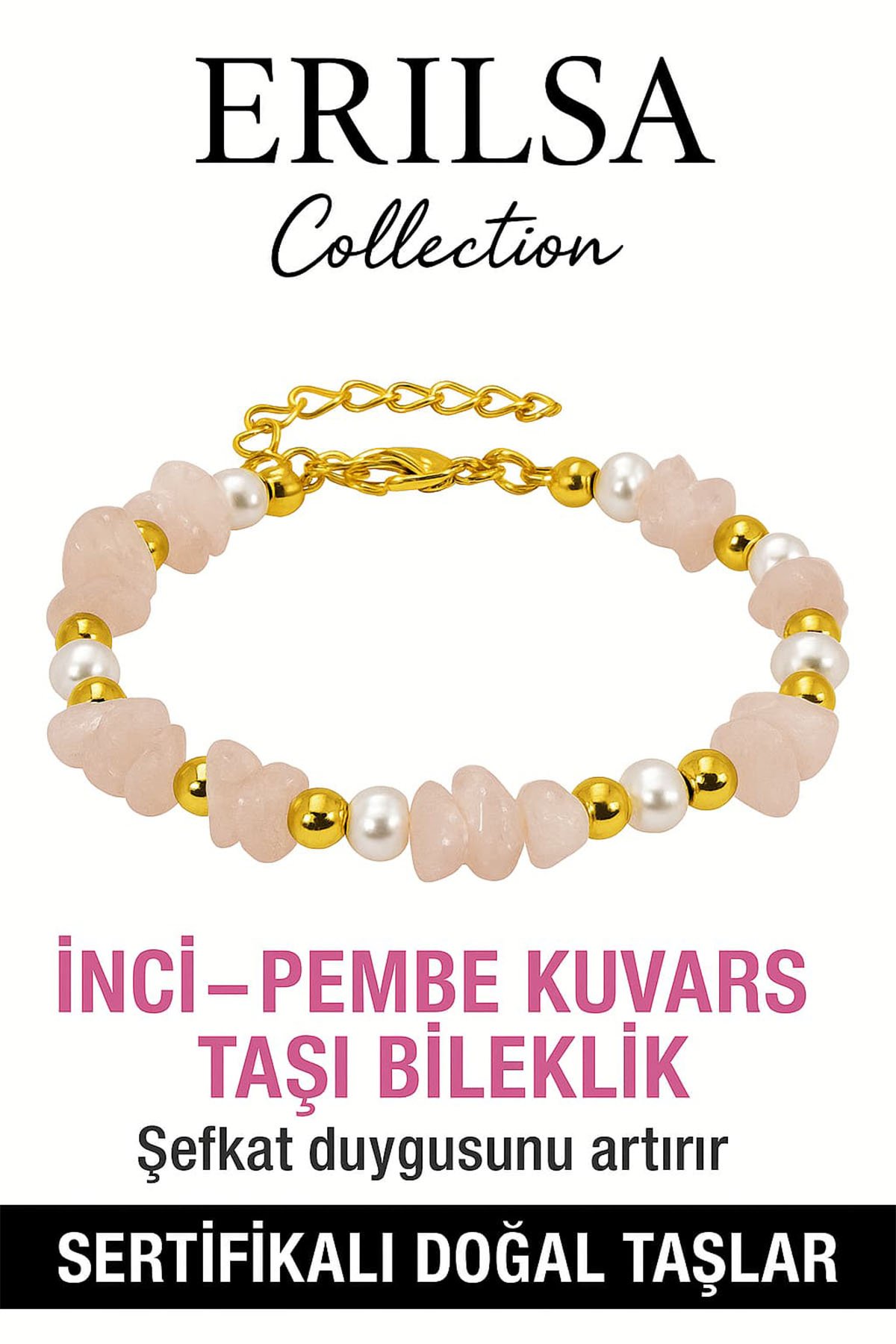 Sertifikalı İnci ve Pembe Kuvars Taşı Bileklik – Sevgi ve Şefkat Enerjisi