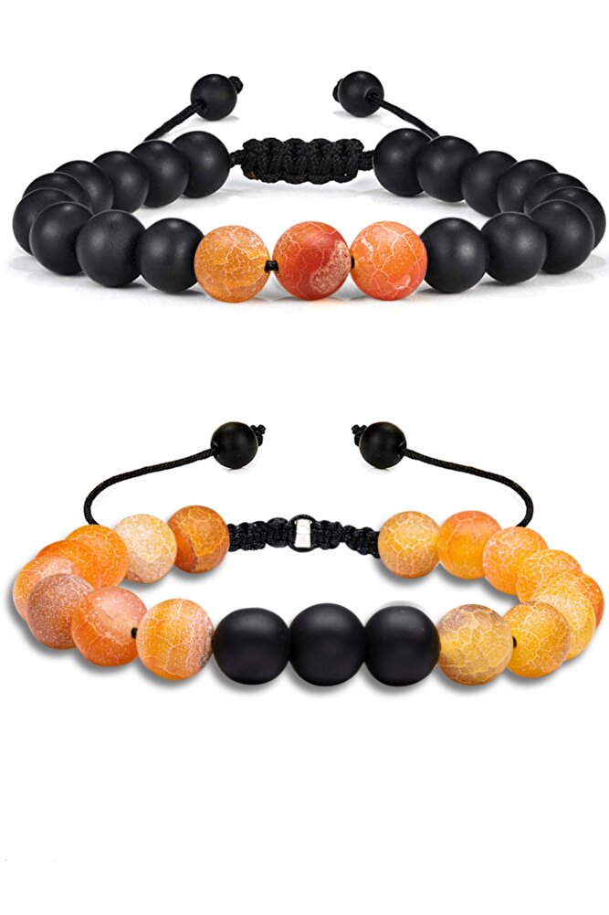 Sertifikalı Doğal Turuncu Akik Oniks Taşı Doğal Taş Bileklik Seti