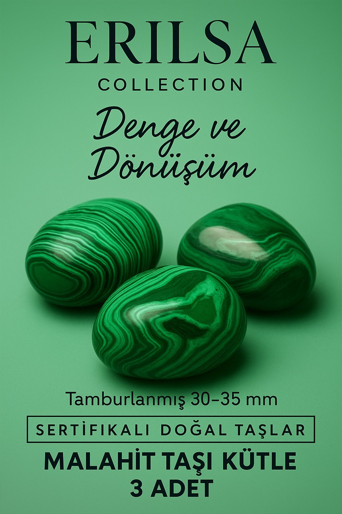 Sertifikalı Doğal Malahit Taşı Kütle 3 Adet – Denge, Dönüşüm ve Koruyucu Enerji