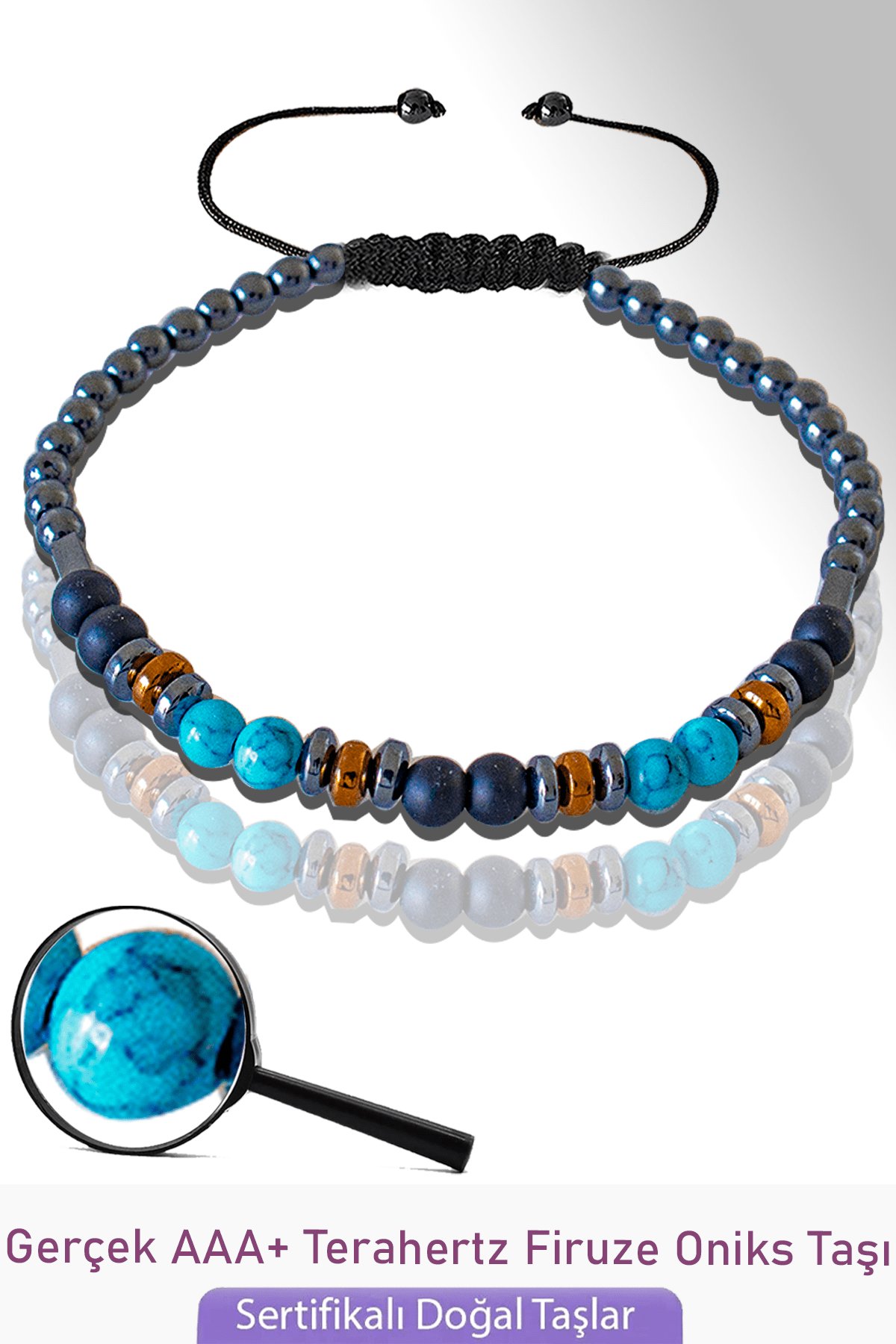 Sertifikalı AAA+ Gerçek Terahertz - Firuze Taşı Bileklik - Ayarlamalı