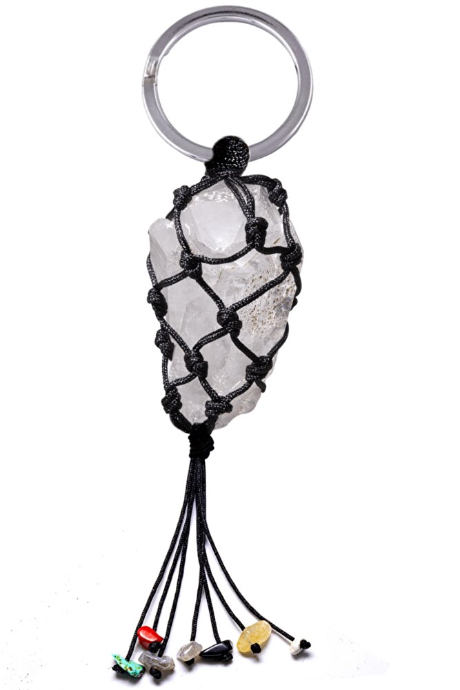 Sertifikalı Kristal Kuvars Taşı 7 Çakra Doğal Taş Anahtarlık