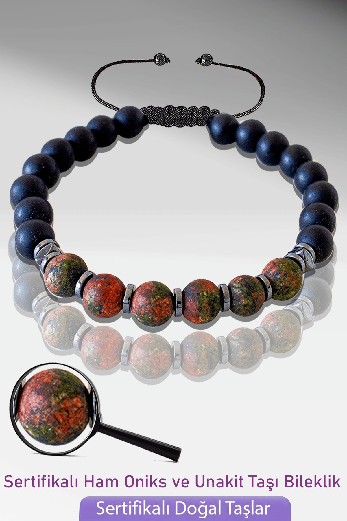 Sertifikalı Doğal Ham Oniks - Unakit Taşı Bileklik - Ayarlamalı