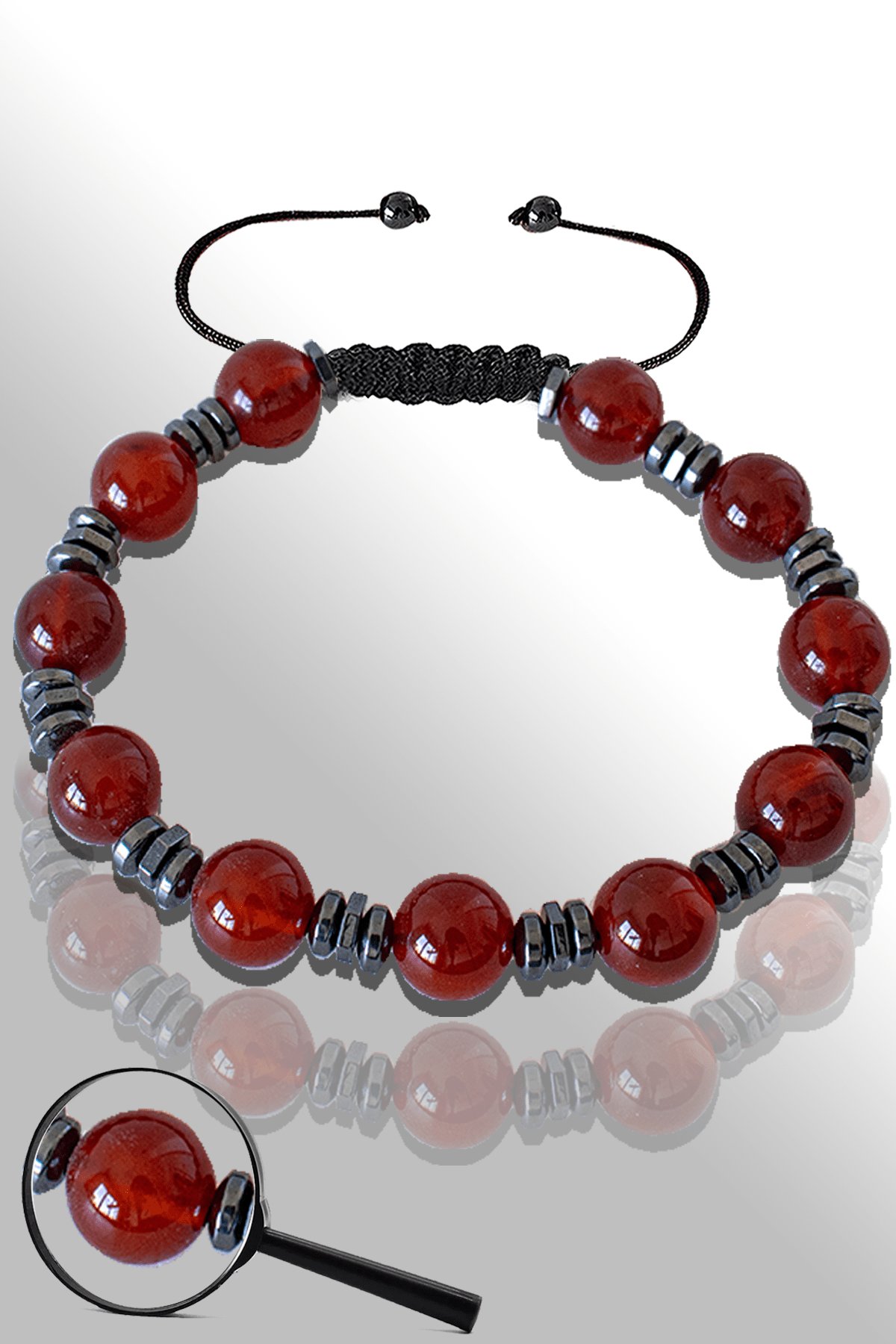 Sertifikalı Hematitli Doğal Kızıl Yemen Akik Taşı Bileklik - Ayarlamalı