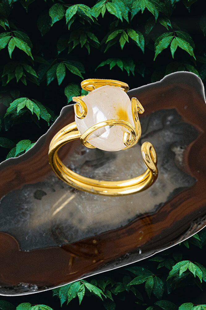 Sertifikalı Rokoko Model Şeffaf Beyaz Akik Taşı Yüzük - Ayarlamalı