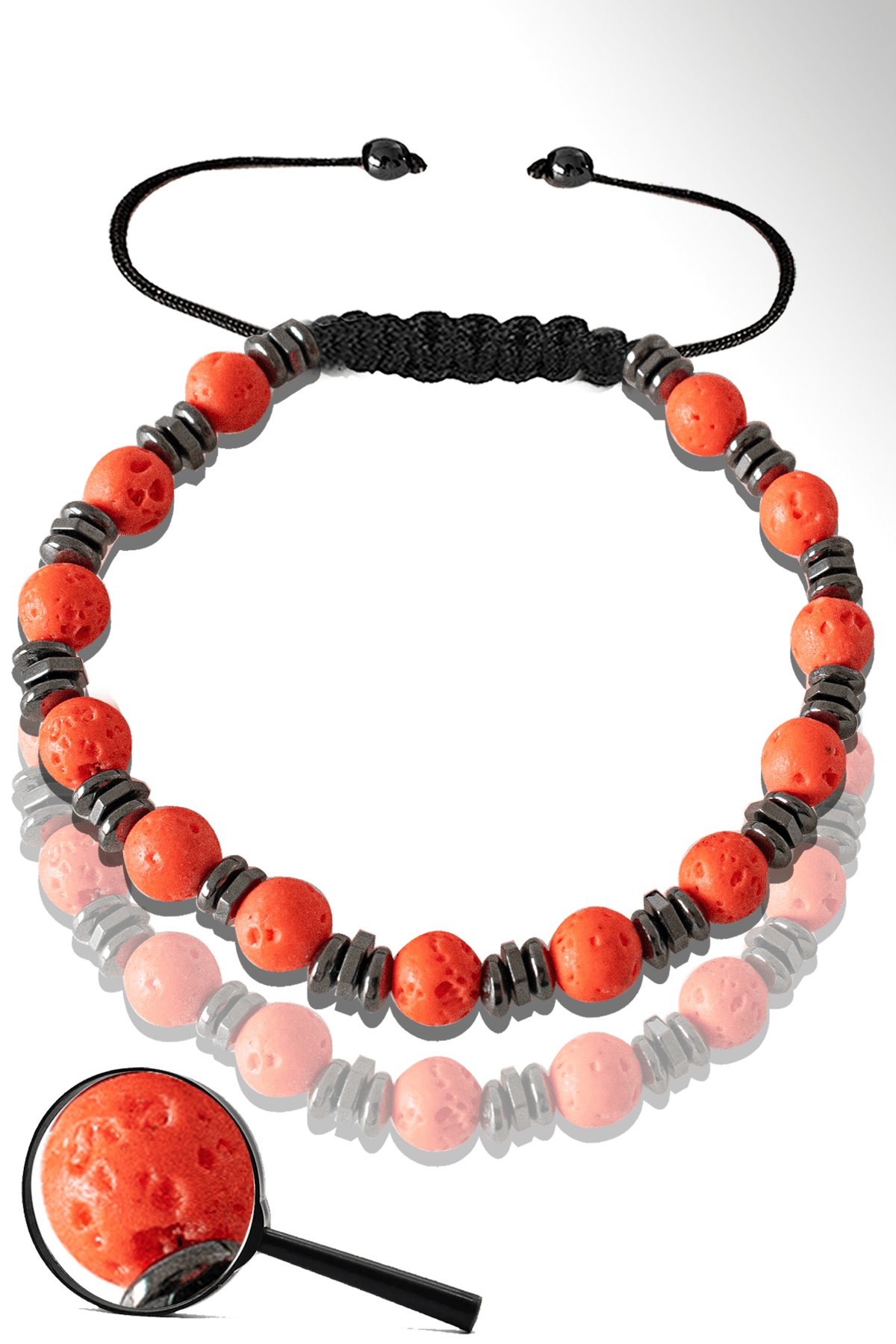 Sertifikalı Hematitli Tuğla Kırmızısı Volkanik Lav Taşı Bileklik - Yanardağ Taşı