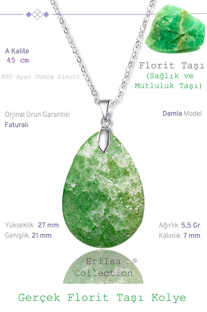 Sertifikalı Damla Model Florit Taşı Kolye (GÜMÜŞ APARATLI)