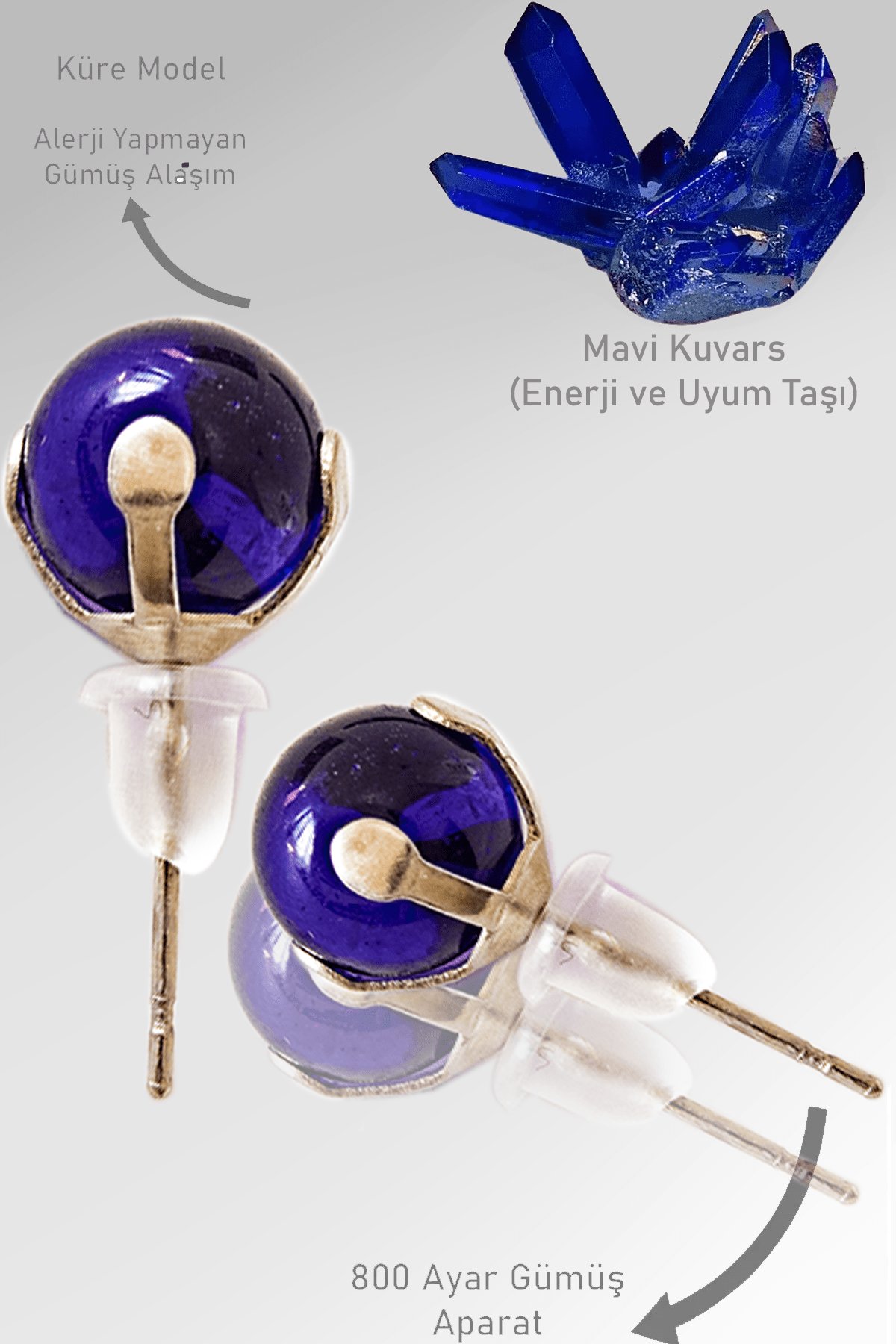 Sertifikalı Gerçek Gece Mavi Kuvars Taşı Nokta Doğal Taş Küpe