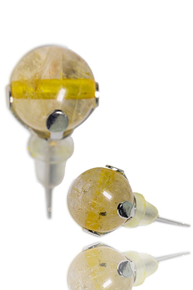 Sertifikalı Doğal Sitrin Para Taşı Nokta Doğal Taş Küpe