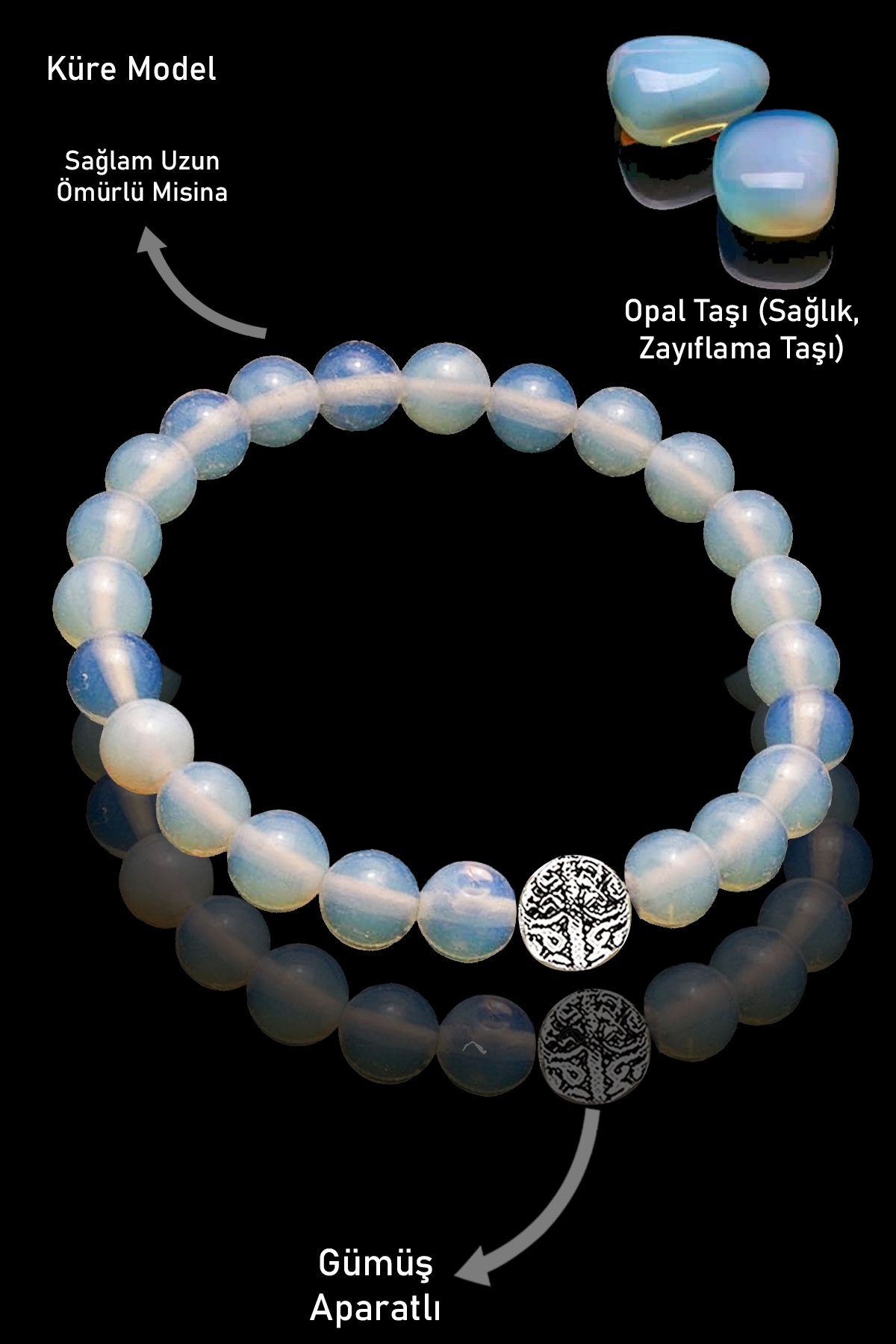 Sertifikalı Opal Taşı Bileklik - Gümüş Aparatlı