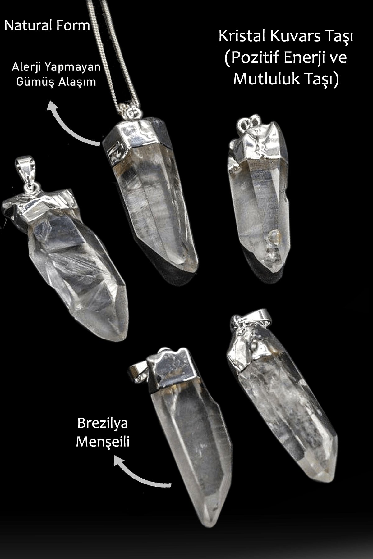 Sertifikalı Ham Işlenmemiş Kristal Kuvars Taşı Kolye - Brezilya