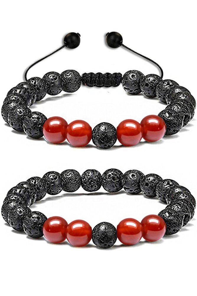 Sertifikalı Doğal Yemen Akik Volkanik Lav Taşı Doğal Taş Bileklik Seti