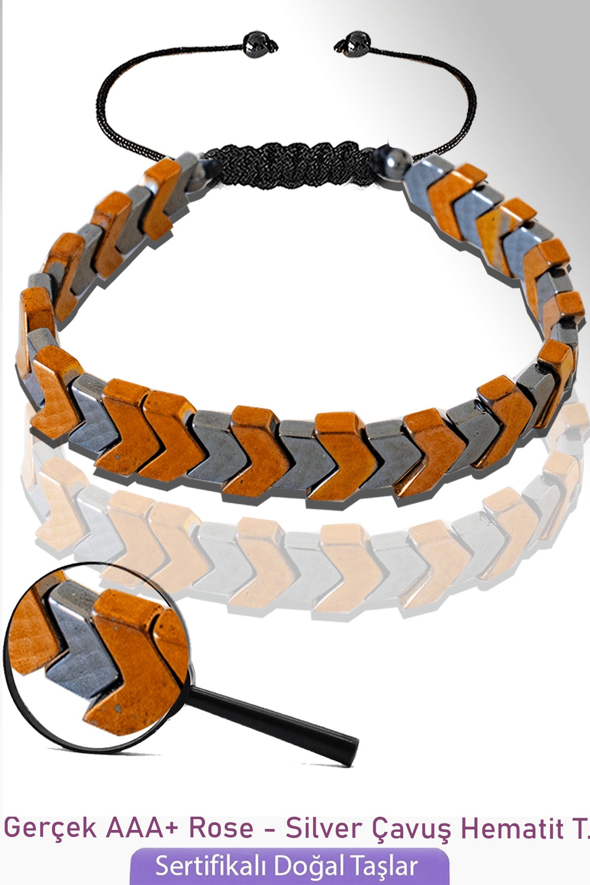 Sertifikalı Çavuş Model Rose - Silver Hematit Taşı Bileklik - Ayarlamalı