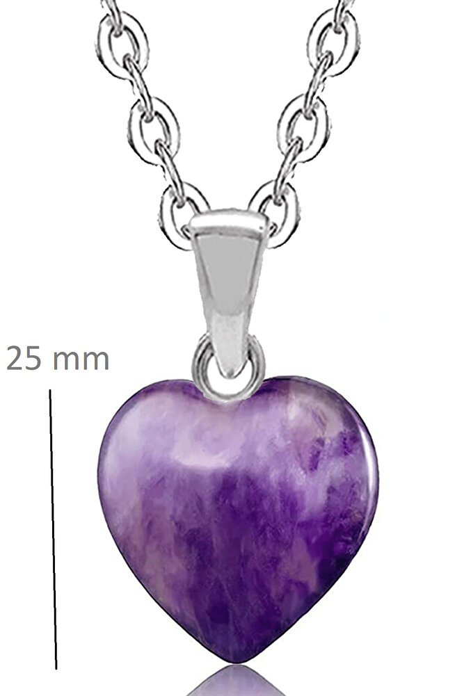 Sertifikalı Kalp Şekilli Doğal Ametist Taşı Kolye