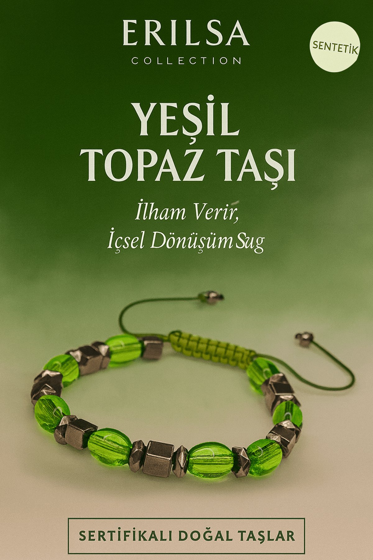 Sertifikalı Sentetik Yeşil Topaz Taşı Bileklik - İlham Veren İçsel Dönüşüm Takısı