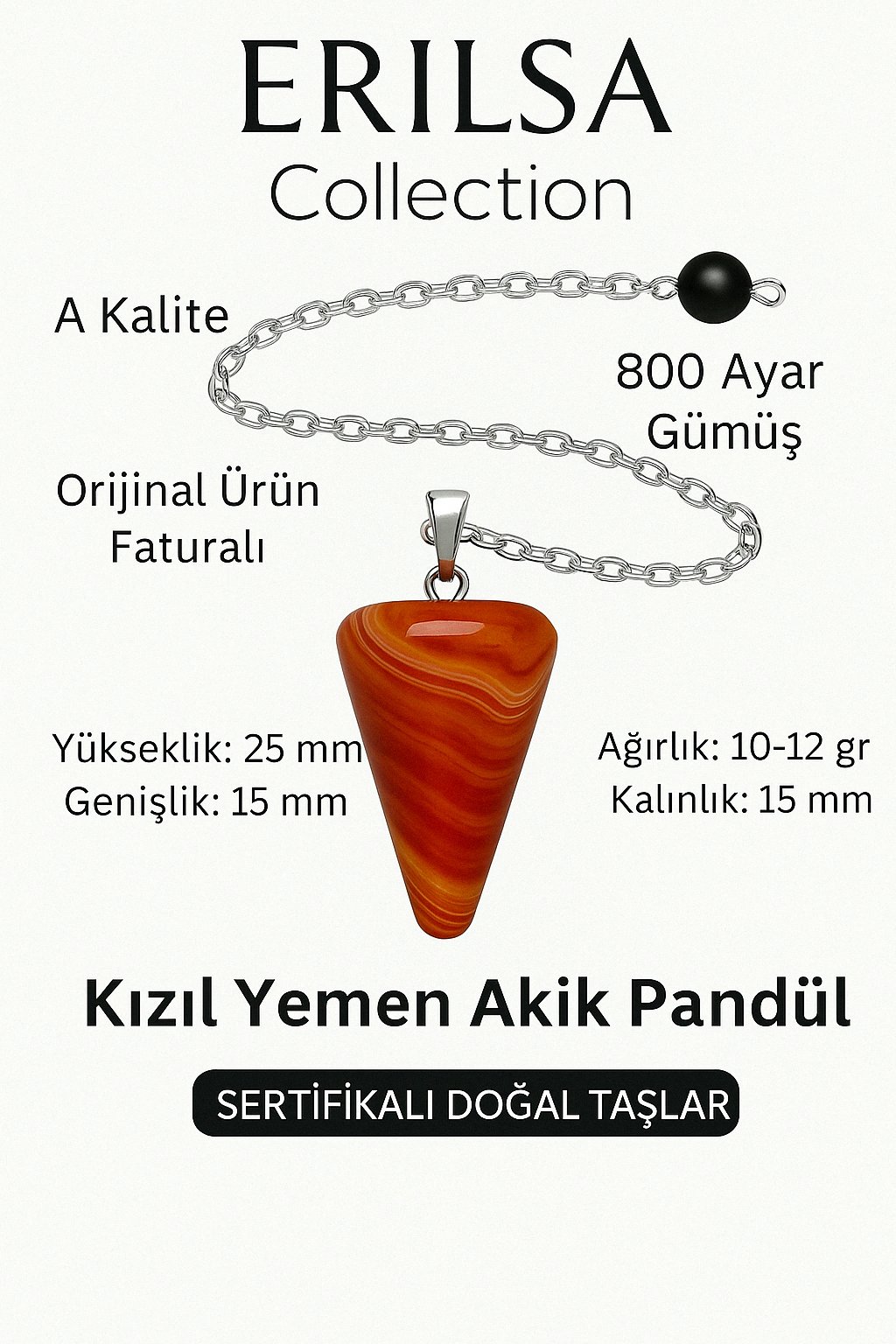 Sertifikalı Kızıl Yemen Akiği Pandül ve Kolye – Negatif Enerji Temizliği ve Farkındalık Taşı