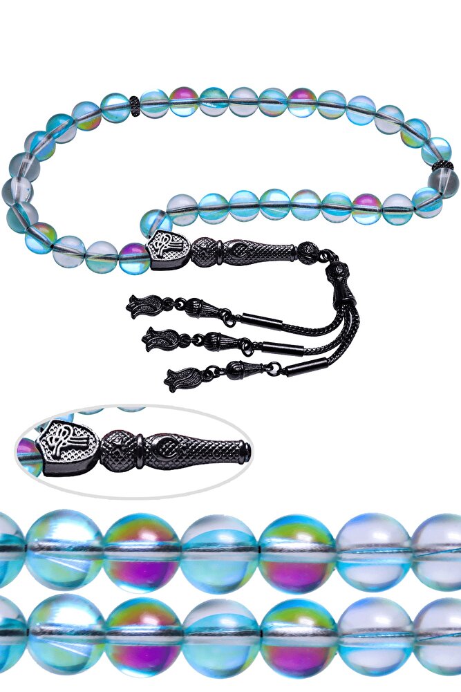 Sertifikalı Kararmaz Püsküllü Mavi Doğal Kuvars Taşı Tesbih