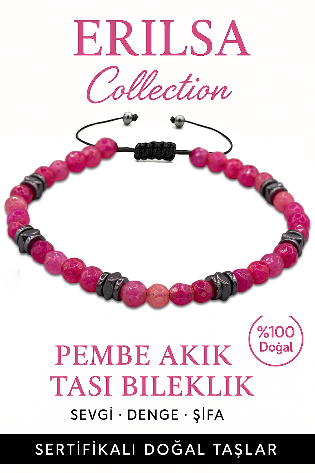 Sertifikalı Fasetli Terahertz - Pembe Akik Taşı Bileklik - İnce Model Sevgi ve Duygusal Şifa Sunar